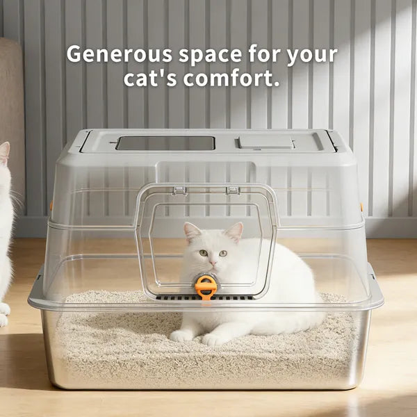 Covered Stainless Steel Cat Litter Box — product detail
