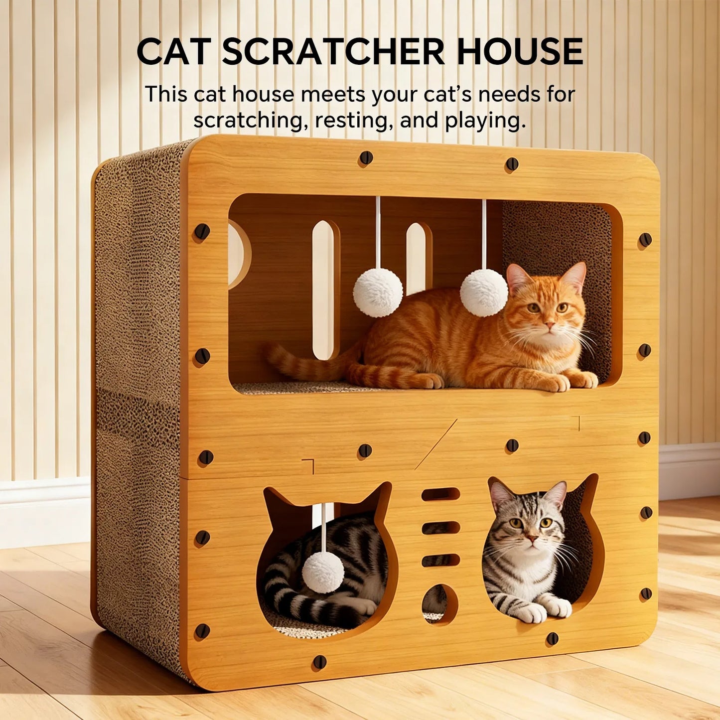 Wooden Cat Scratcher House