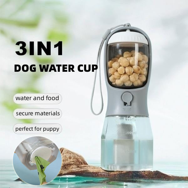 3-in-1 Dog Travel Bottle for Food, Water & Bags
