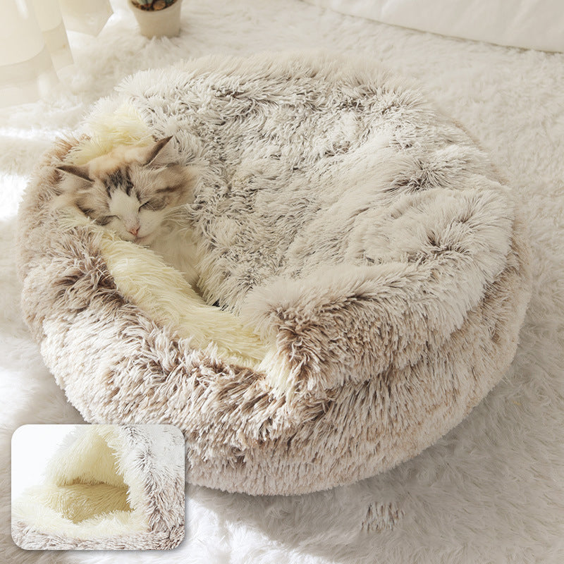 2 In 1 Dog And Cat Bed Pet Winter Bed Round Plush Warm Bed House Soft Long Plush Pets Bed — product detail