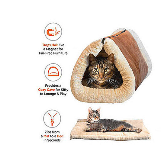 Convertible Plush Pet Cave & Mat