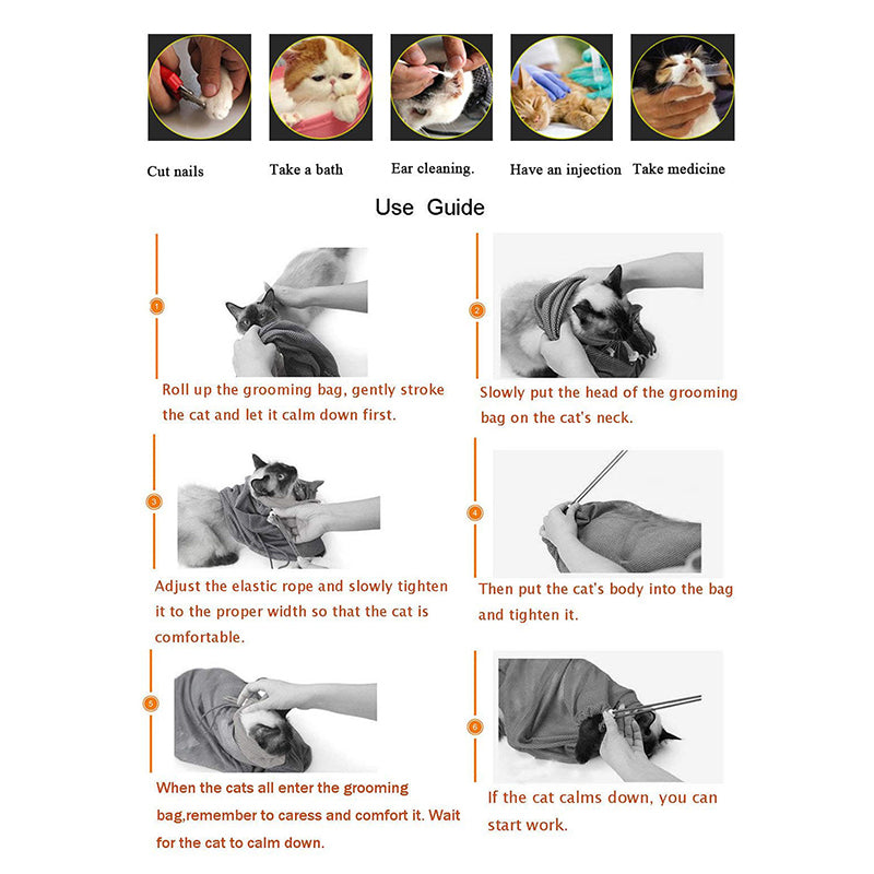 Pet Soft Cat Grooming Bag Adjustable Multifunctional Polyester Cat Washing Shower Mesh Bags Pet Nail Trimming Bags — product detail