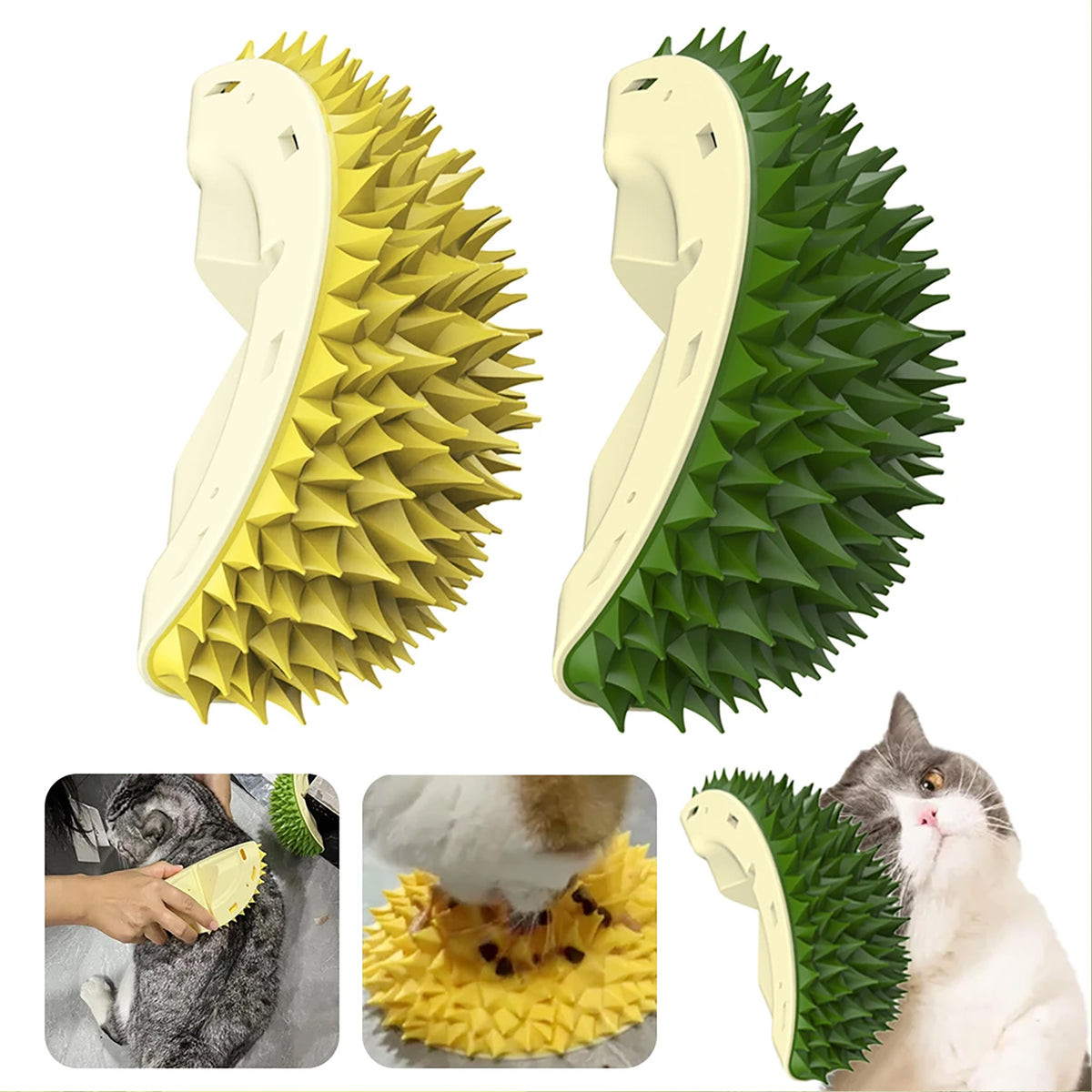 Durian Cat Brush, Dog Cat Self Groomer, Wall Corner Scratcher Massage Combs Durian Shape Molars Eat Slowly Toys Multifunctional Scratch Massager Tool Pets Clean Teeth Healthy Toys — product detail