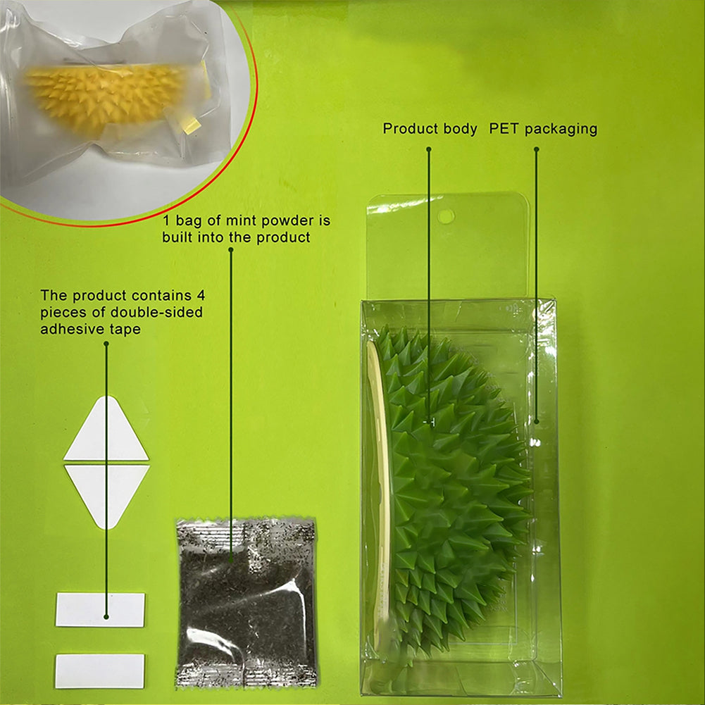 Durian Cat Brush, Dog Cat Self Groomer, Wall Corner Scratcher Massage Combs Durian Shape Molars Eat Slowly Toys Multifunctional Scratch Massager Tool Pets Clean Teeth Healthy Toys — product detail