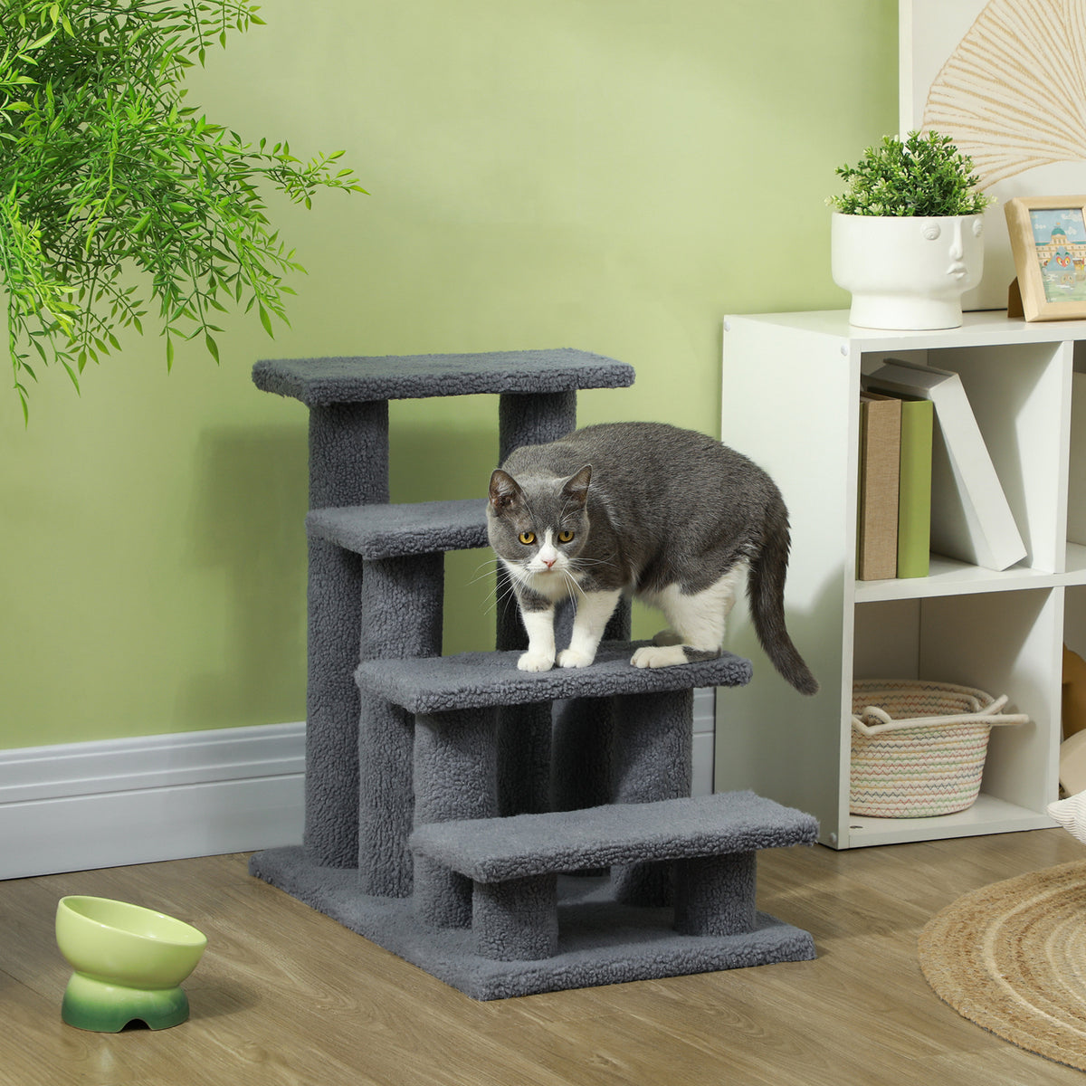 Four-Step Carpeted Cat Stairs — product detail