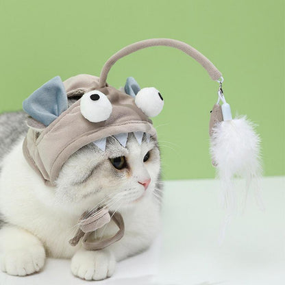 New Head Wearing Feather Funny Cat Stick Funny Cat Toy Stick Gray Big Eye Pet Toys Pet Products — product detail