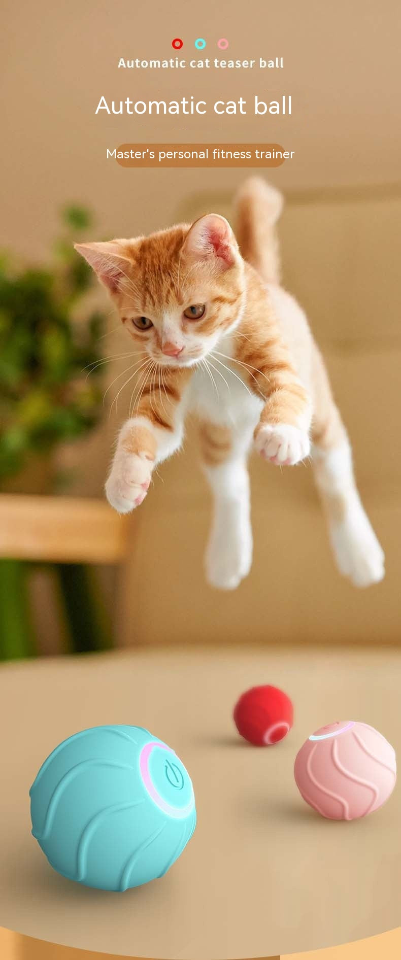 Smart Cat Toys Rolling Ball Pet Cat Owner Interactive Pets Toys Automatic Bouncing Ball USB Self Hi Teasing Kittens Jumping Ball — product detail