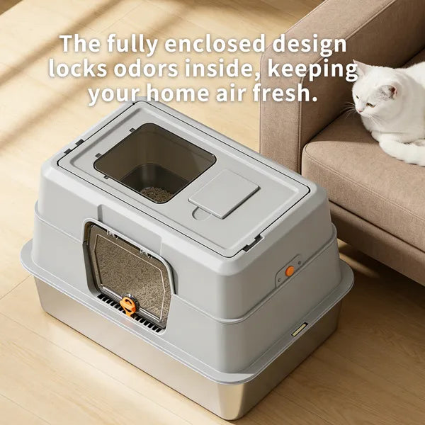 Covered Stainless Steel Cat Litter Box — product detail