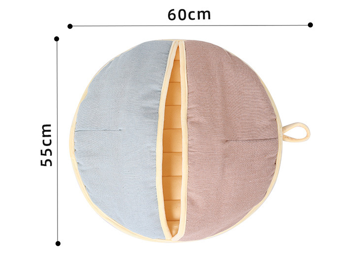 Round Fan Cotton And Linen Wool Warm Semi Enclosed Pet Nest For Cat Small Dog — product detail