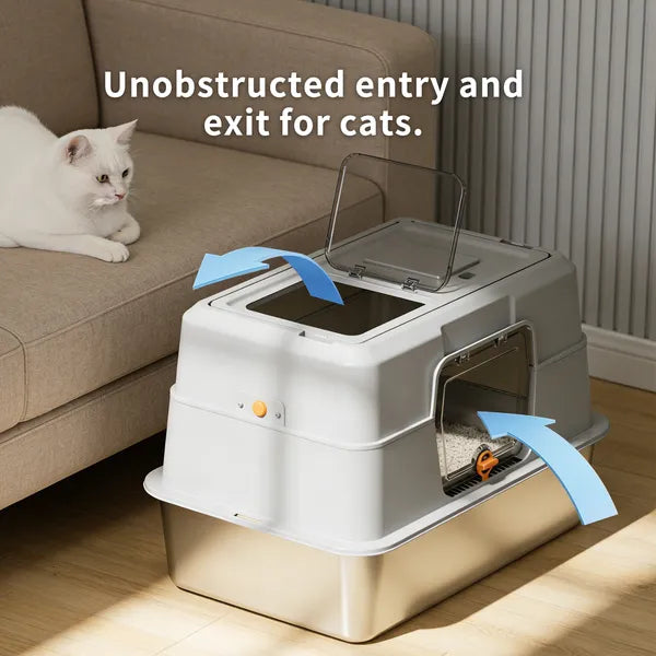 Covered Stainless Steel Cat Litter Box — product detail