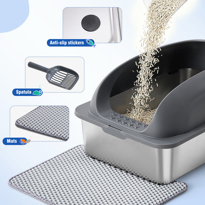 Stainless Steel Litter Box with Scoop and Mat – supplier product photo