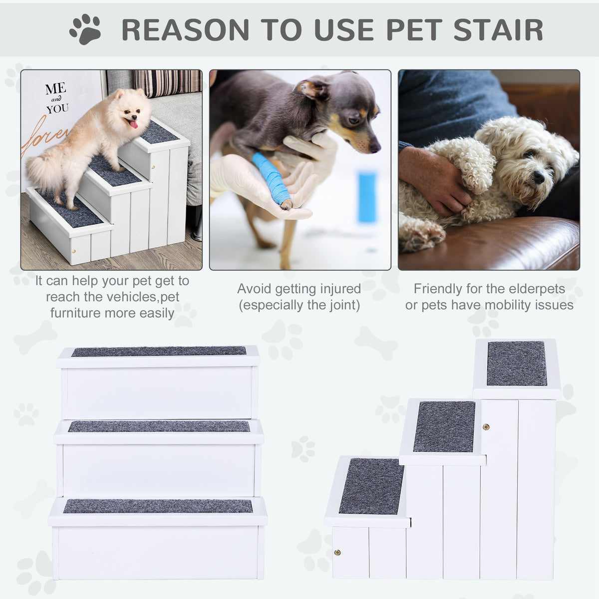 Three-Step Carpeted Wooden Pet Stairs — product detail