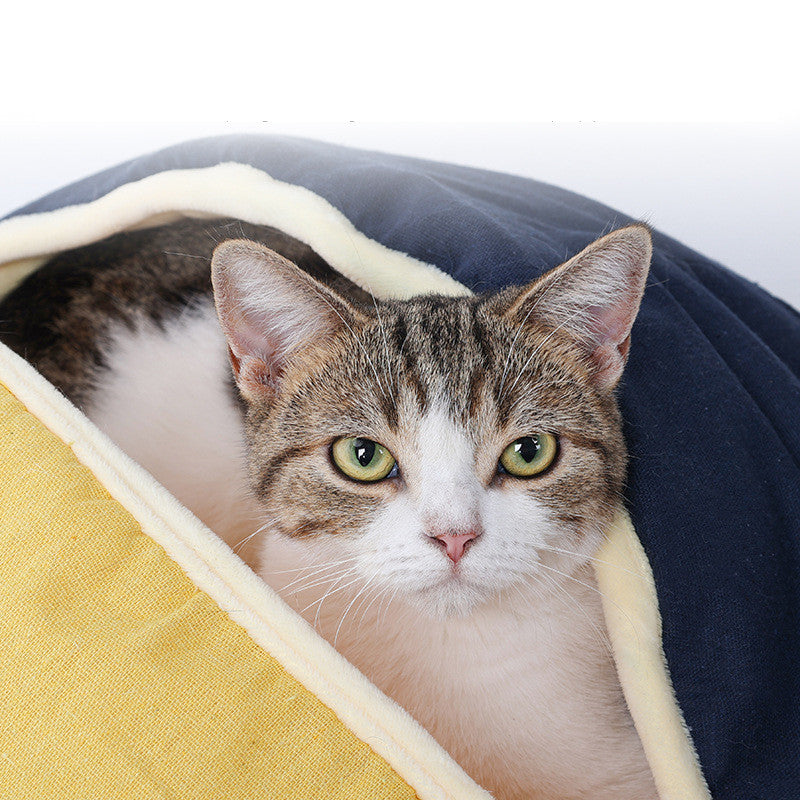 Round Fan Cotton And Linen Wool Warm Semi Enclosed Pet Nest For Cat Small Dog — product detail