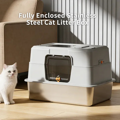 Covered Stainless Steel Cat Litter Box — product detail