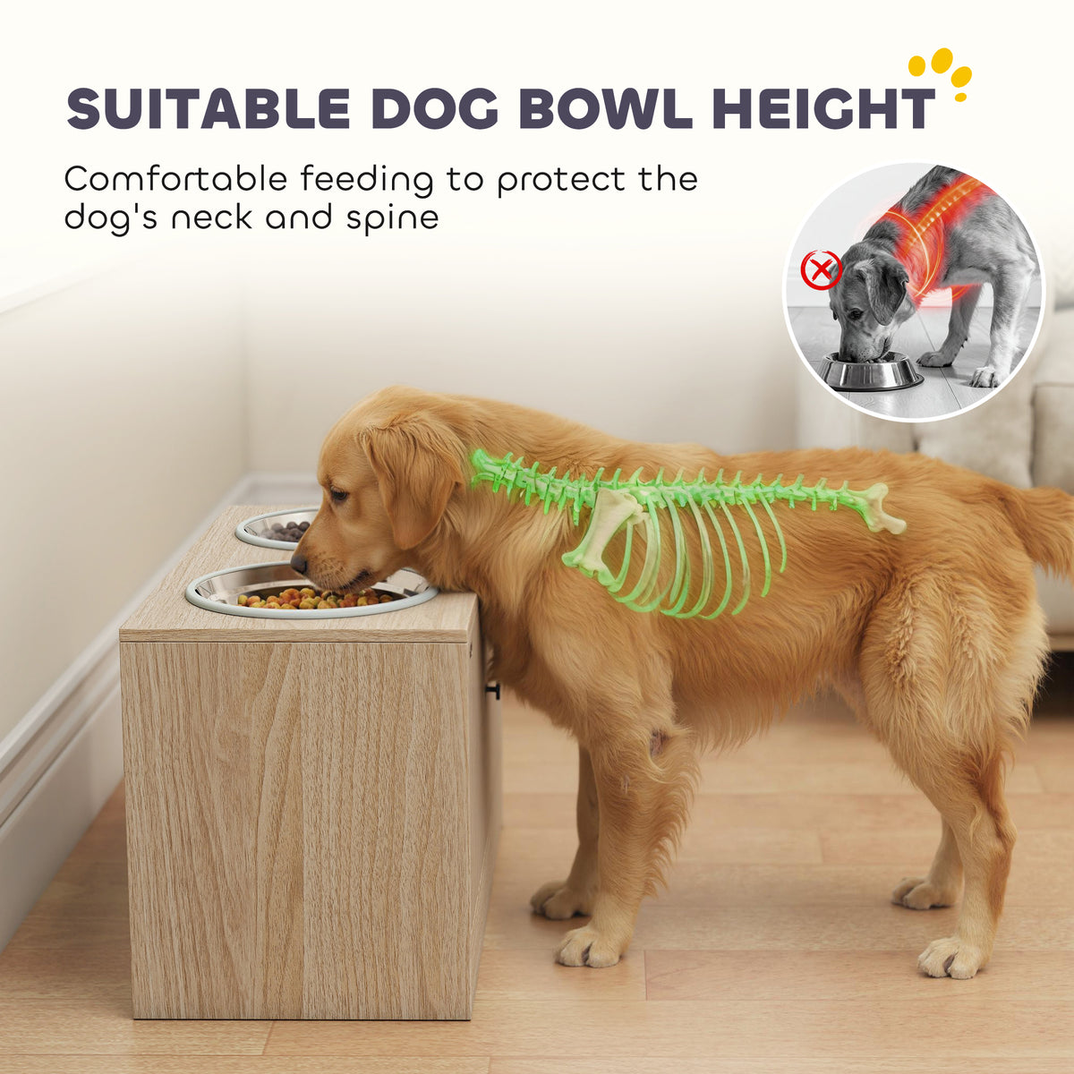 Oak-Style Dog Feeding Station with Storage — product detail