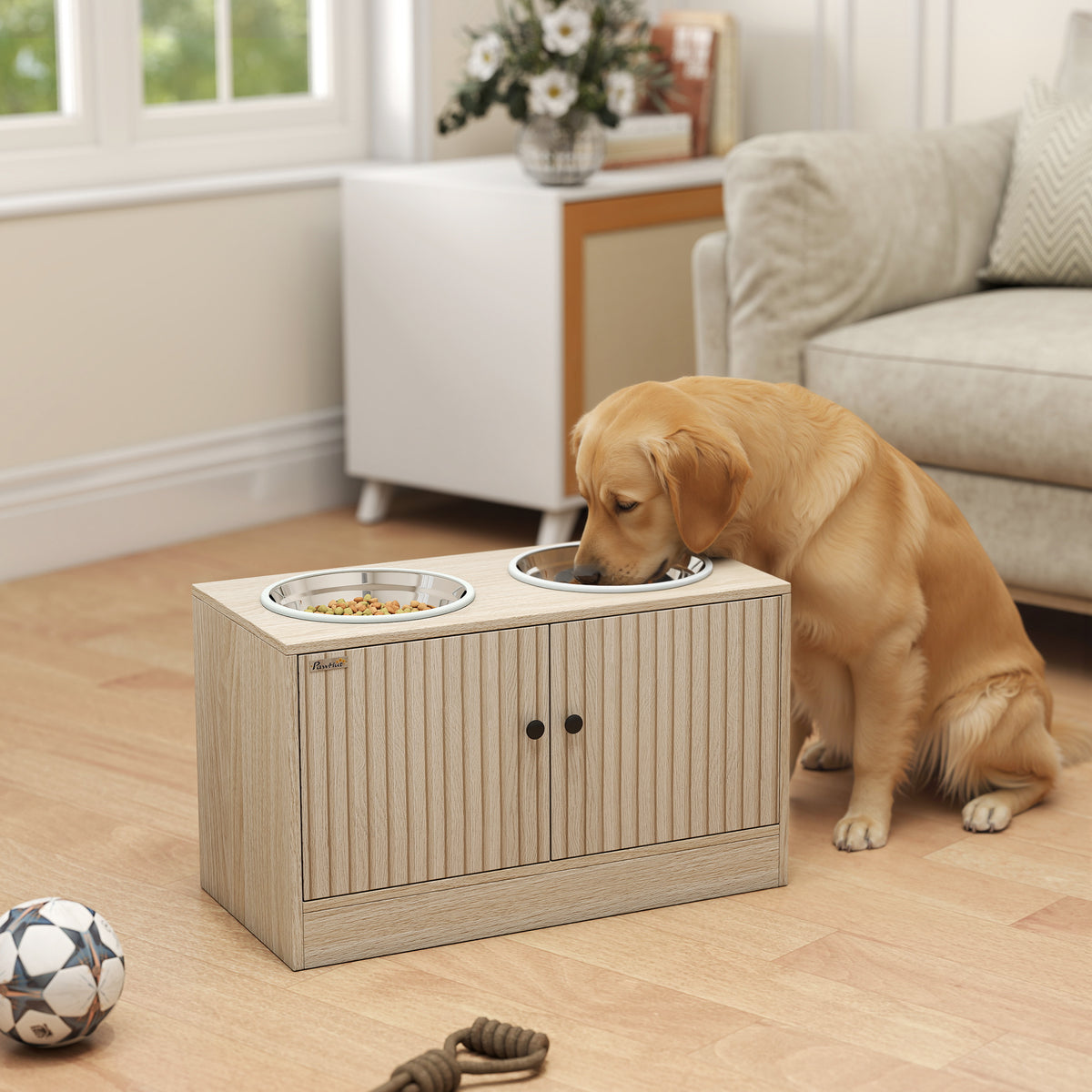 Oak-Style Dog Feeding Station with Storage — product detail