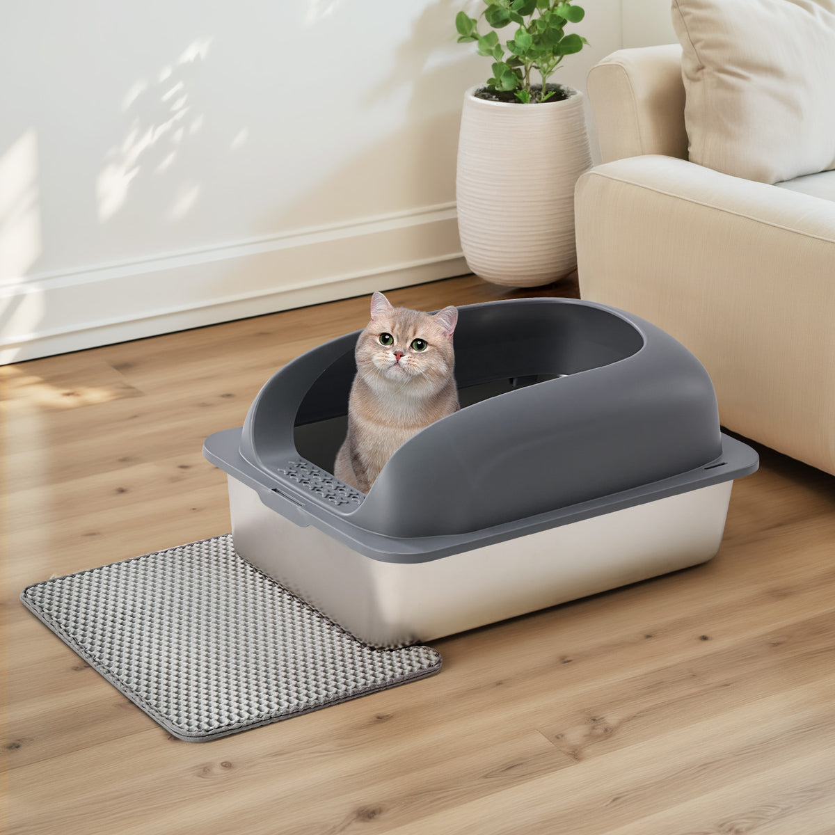Stainless Steel Litter Box with Scoop and Mat – supplier product photo