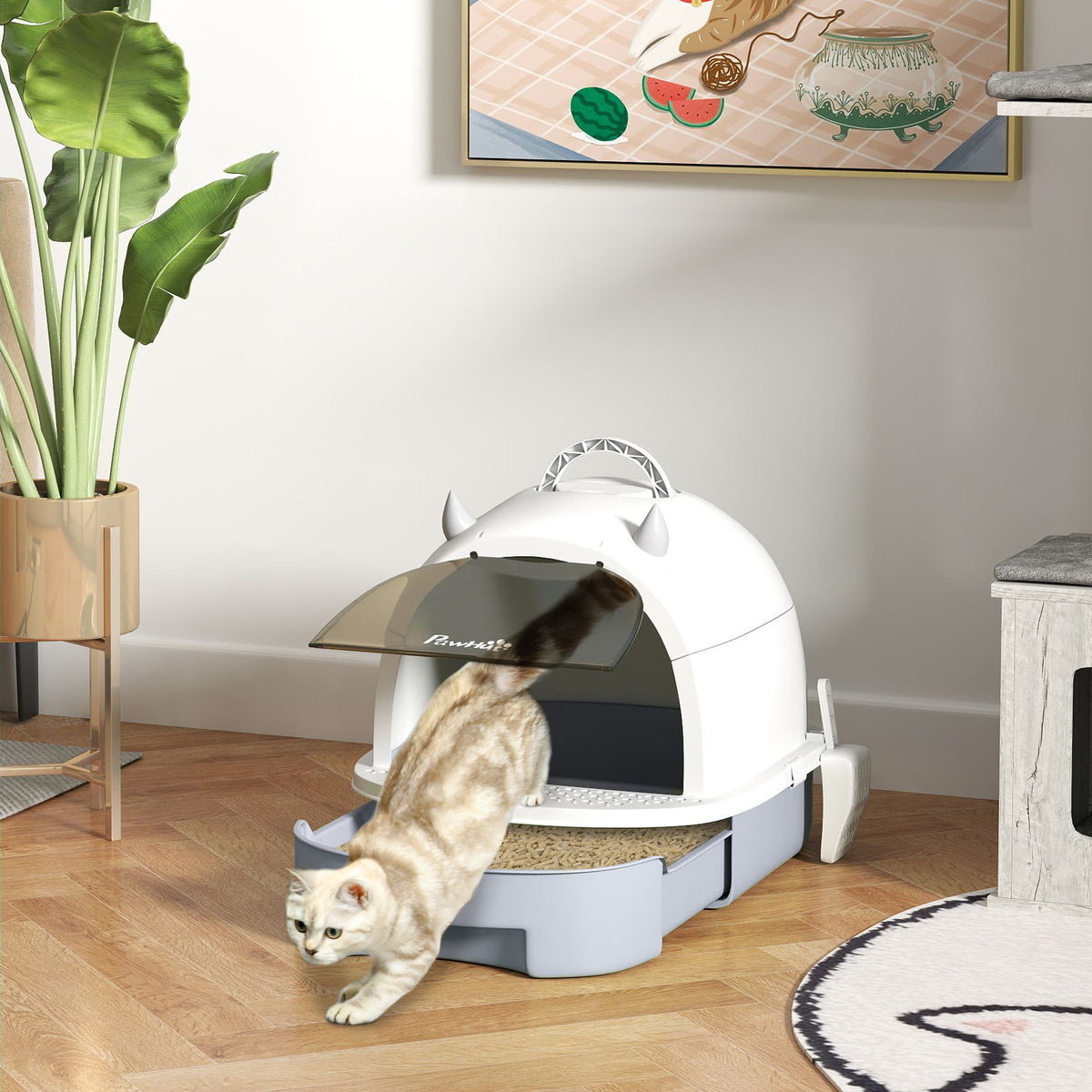 Grey Covered Cat Litter Box with Scoop — product detail