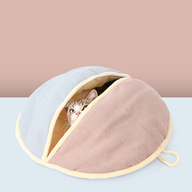 Round Fan Cotton And Linen Wool Warm Semi Enclosed Pet Nest For Cat Small Dog — product detail