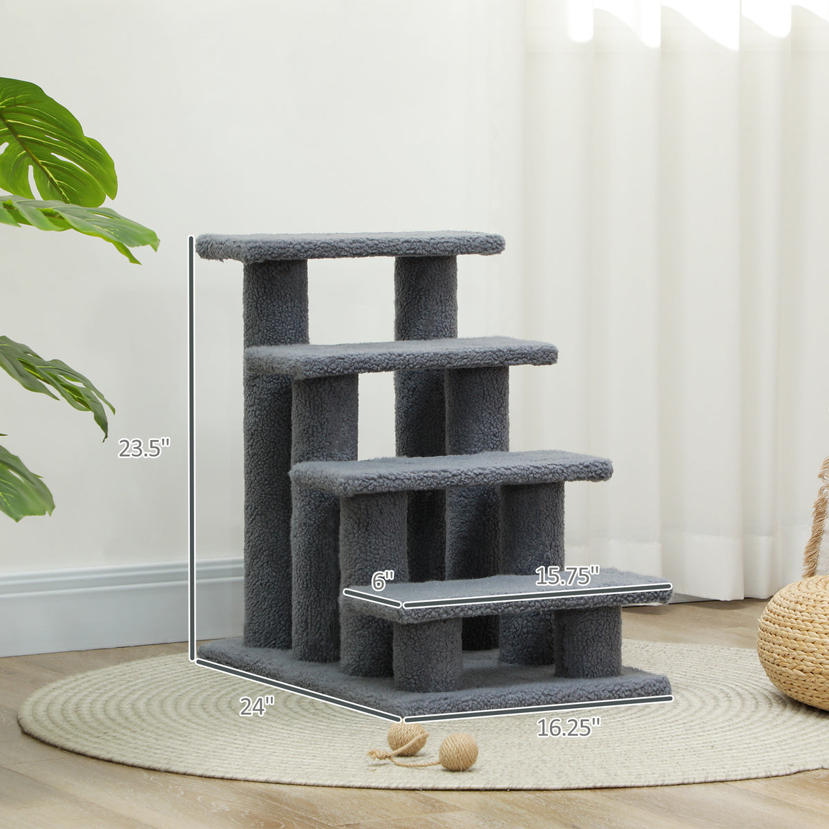 Four-Step Carpeted Cat Stairs — product detail