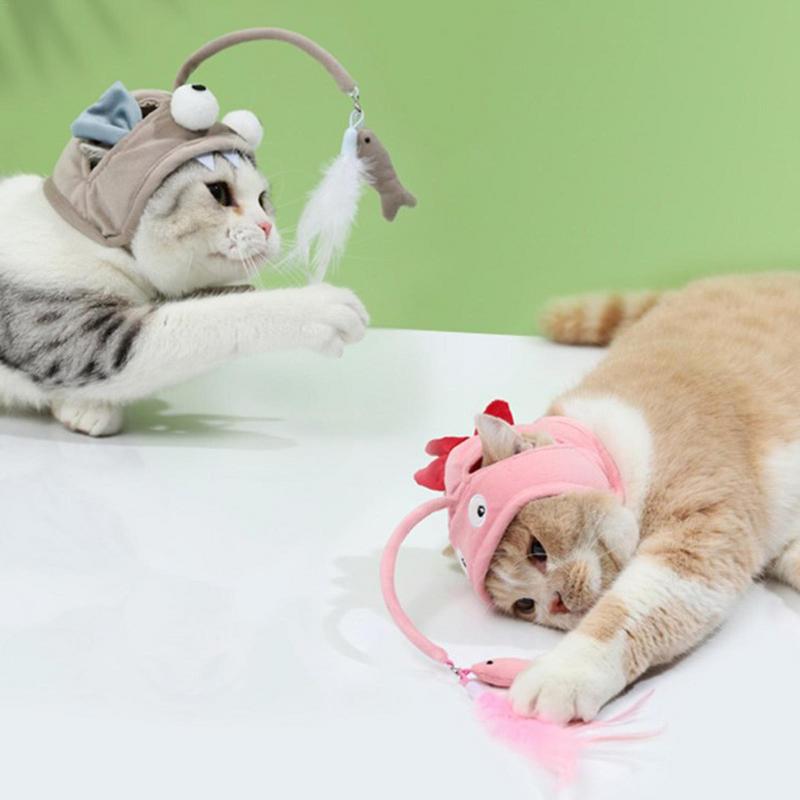 New Head Wearing Feather Funny Cat Stick Funny Cat Toy Stick Gray Big Eye Pet Toys Pet Products — product detail