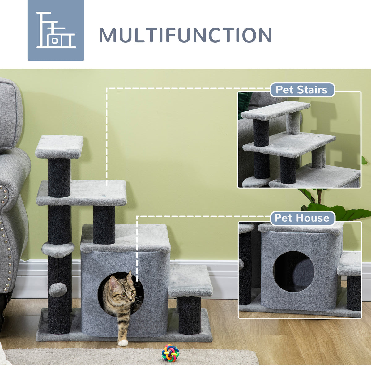Adjustable Cat Stairs with Condo — product detail