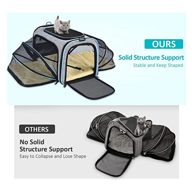 Carrier For Cat Pet Airline Approved Expandable Foldable Soft Dog Carrier Opened Doors Reflective Tapes Cat Travel Bag — product detail