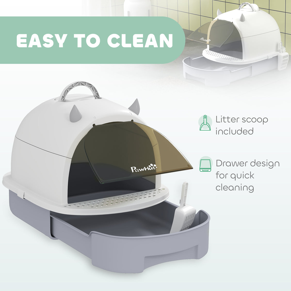 Grey Covered Cat Litter Box with Scoop — product detail