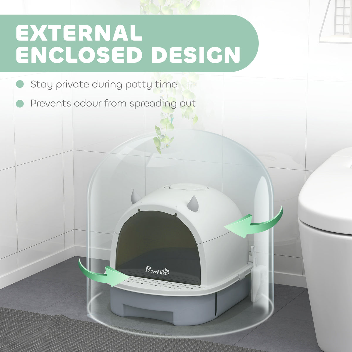 Grey Covered Cat Litter Box with Scoop — product detail