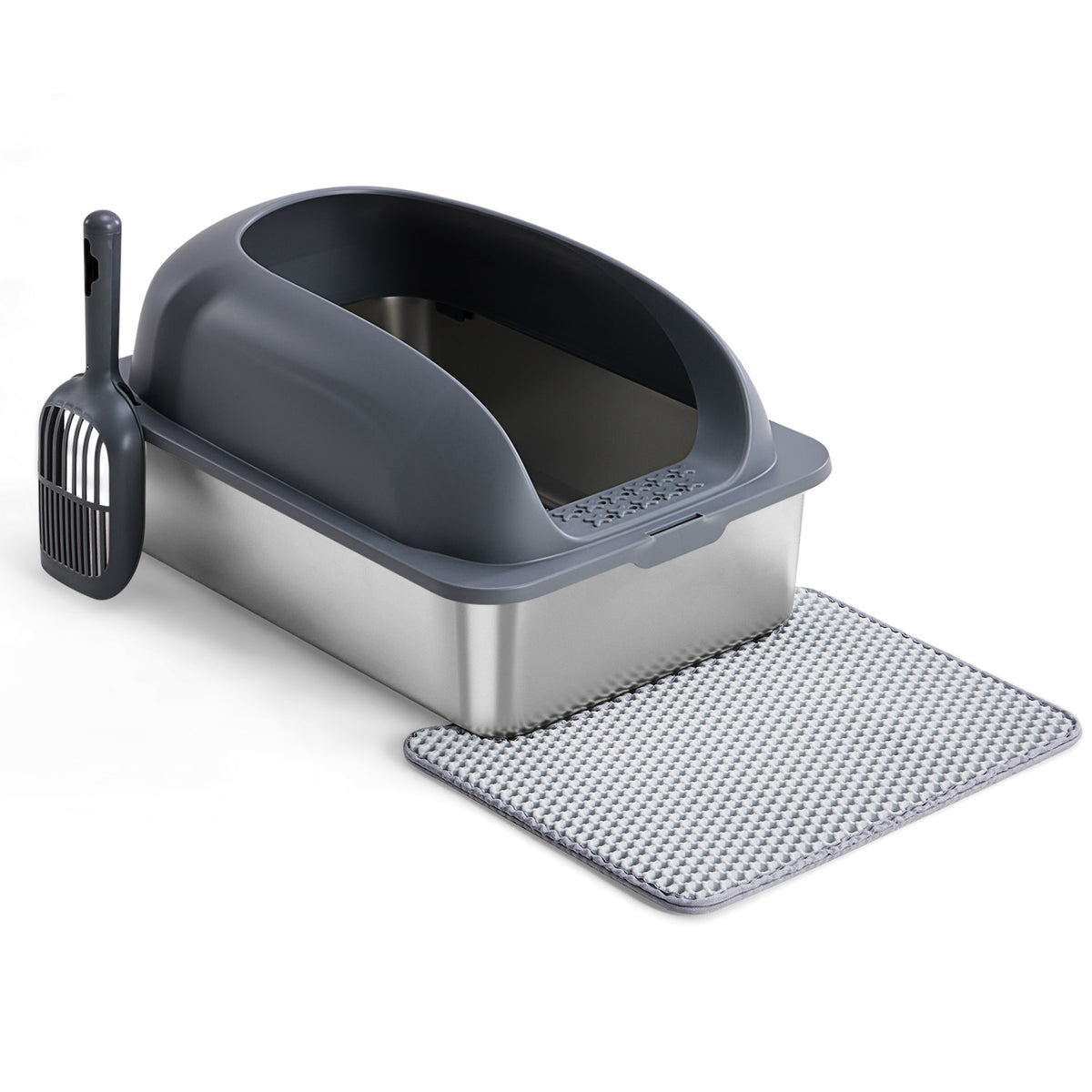Stainless Steel Litter Box with Scoop and Mat – supplier product photo