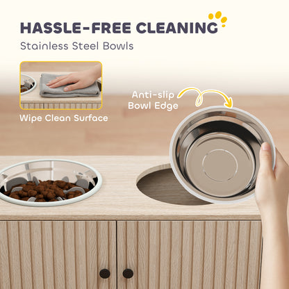 Oak-Style Dog Feeding Station with Storage — product detail