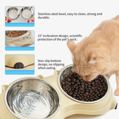 Pink Double Stainless Steel Pet Bowls – supplier product photo