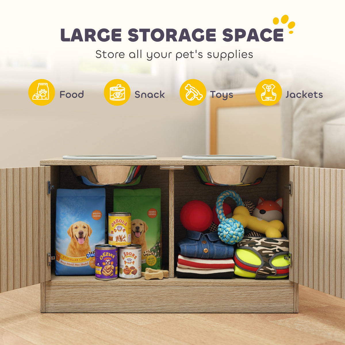 Oak-Style Dog Feeding Station with Storage — product detail