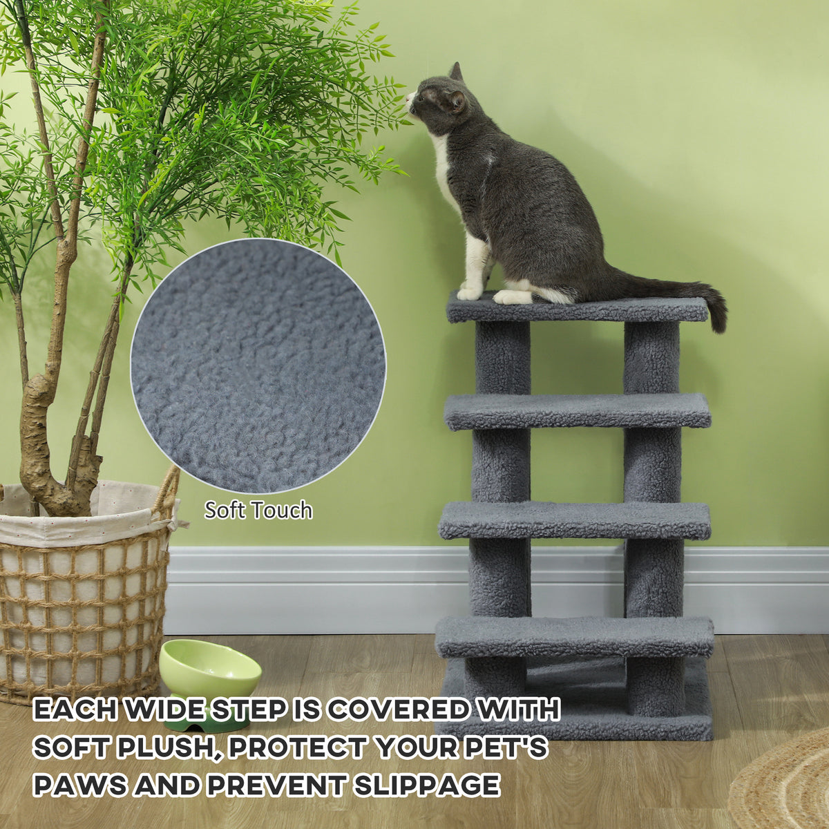 Four-Step Carpeted Cat Stairs — product detail