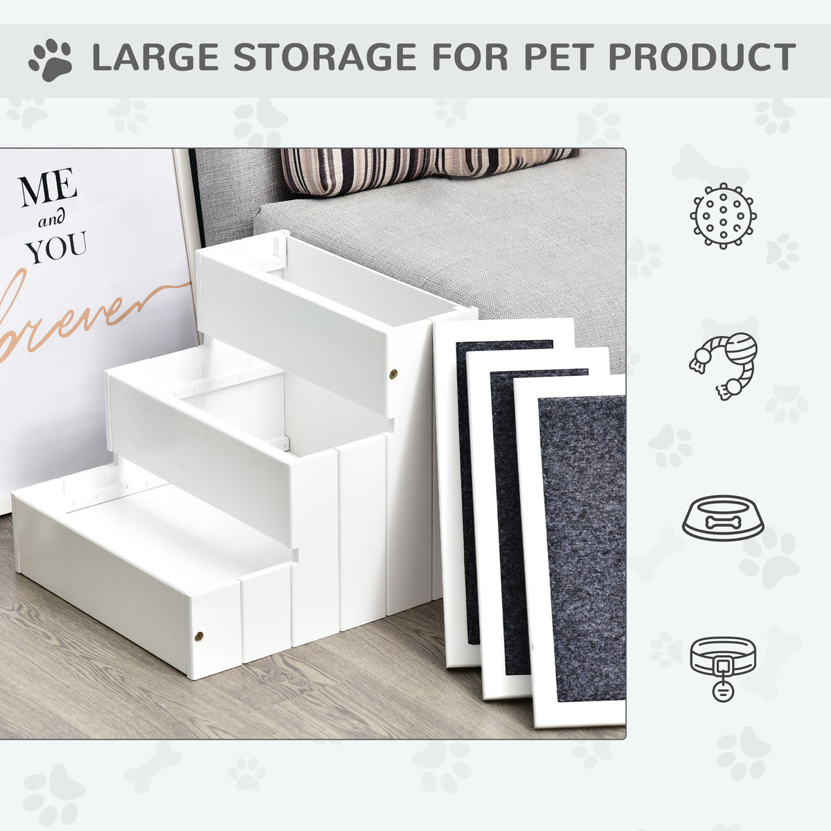Three-Step Carpeted Wooden Pet Stairs — product detail