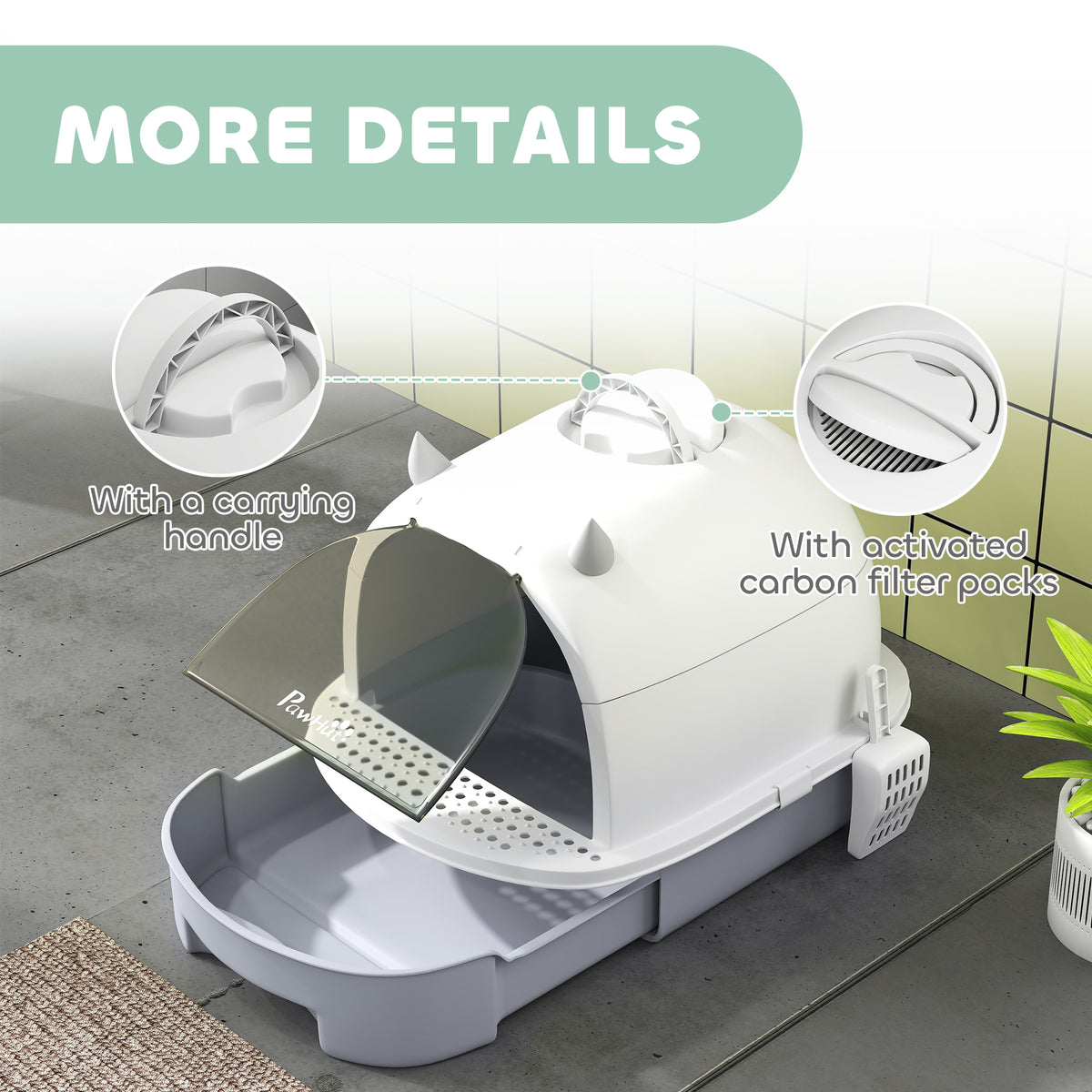 Grey Covered Cat Litter Box with Scoop — product detail