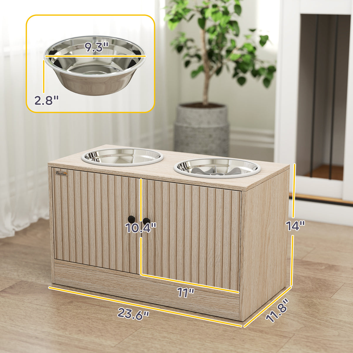 Oak-Style Dog Feeding Station with Storage — product detail
