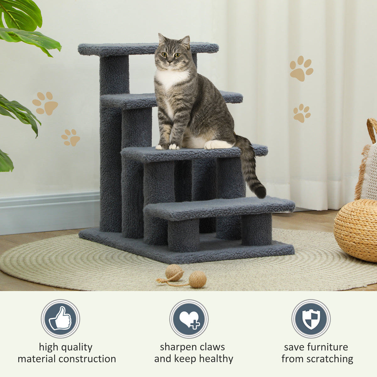 Four-Step Carpeted Cat Stairs — product detail