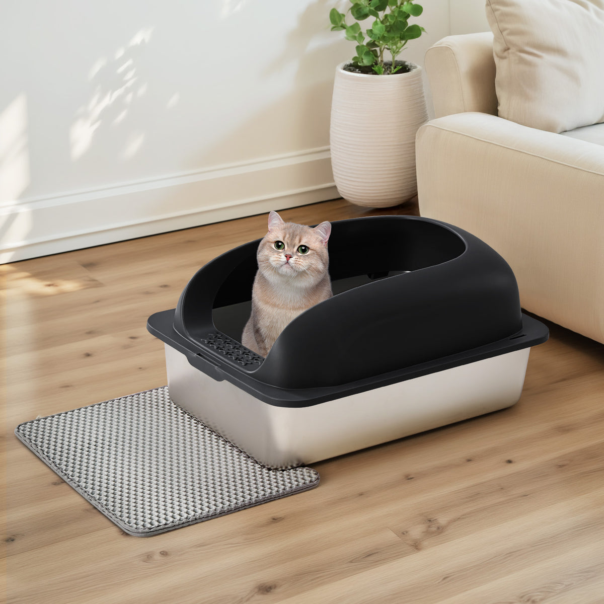 Stainless Steel Litter Box with Scoop and Mat – supplier product photo