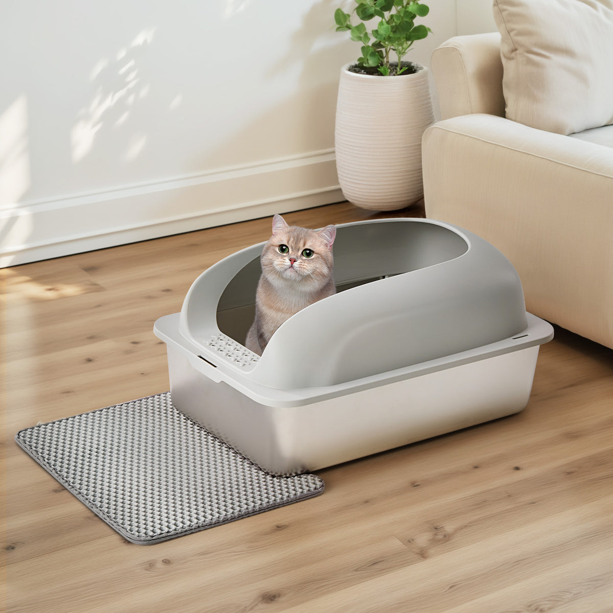 Stainless Steel Litter Box with Scoop and Mat – supplier product photo