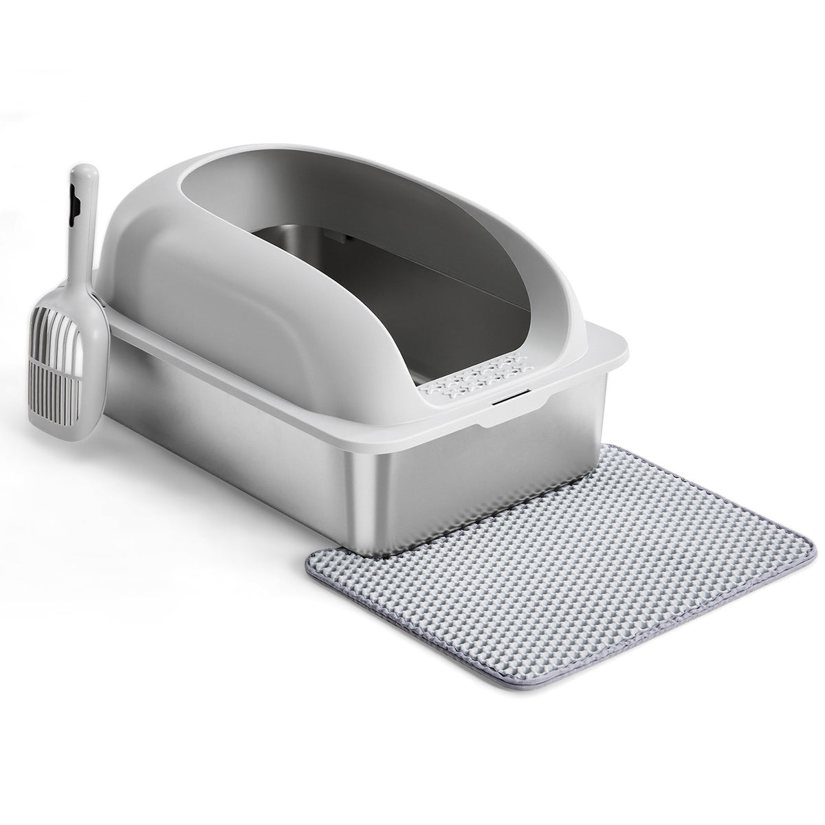Stainless Steel Litter Box with Scoop and Mat