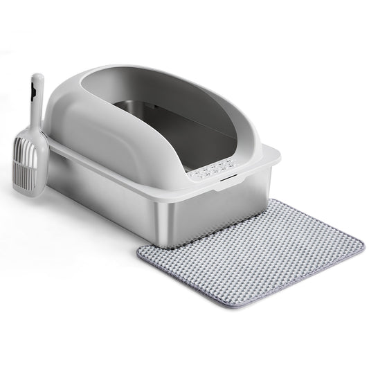 Stainless Steel Litter Box with Scoop and Mat