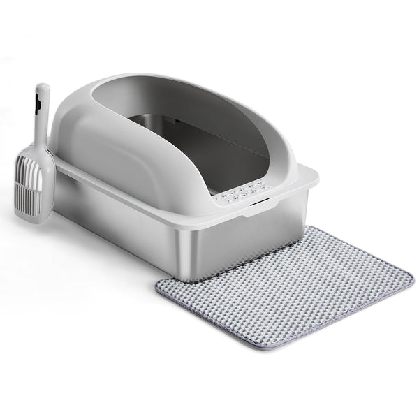 Stainless Steel Litter Box with Scoop and Mat