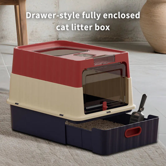 Red Drawer-Style Cat Litter Box