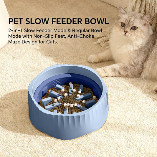 Blue Convertible Slow-Feeder Bowl