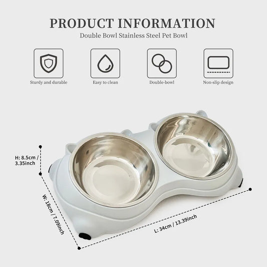 Grey Double Pet Feeding Bowl