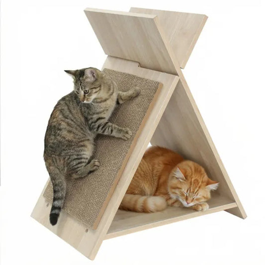 Wooden Cat Scratcher with Tunnel