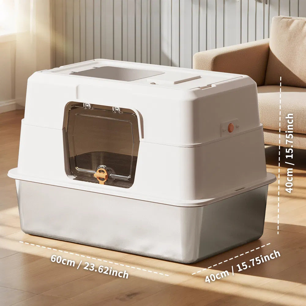 Covered Stainless Steel Cat Litter Box