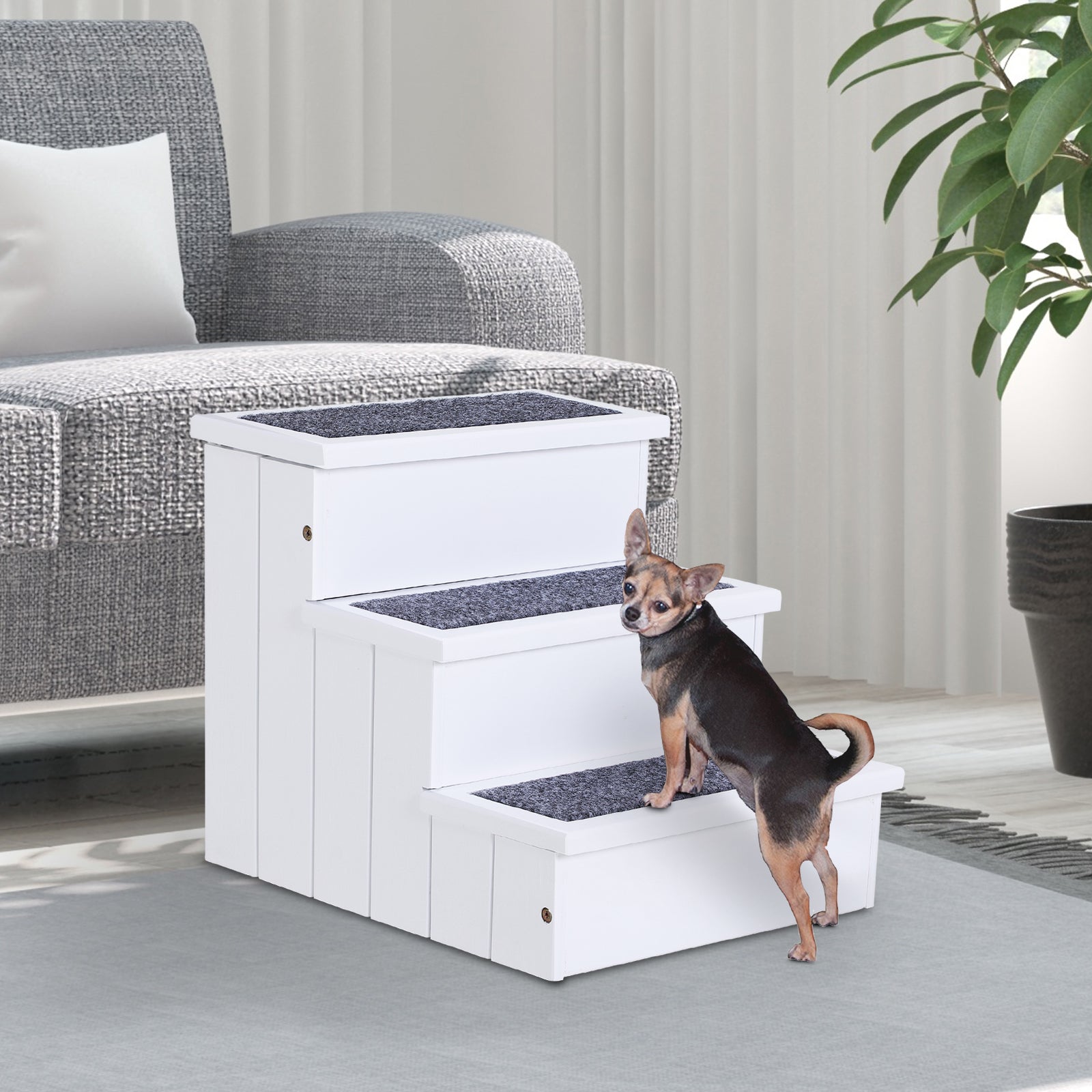 Three-Step Carpeted Wooden Pet Stairs