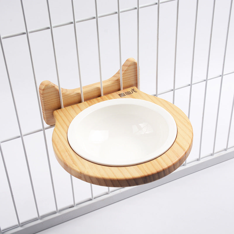 Ceramic Pet Bowl with Wood Stand — product detail